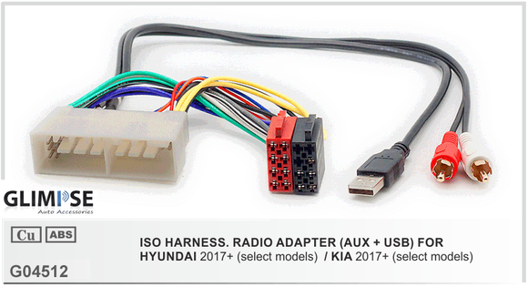 ISO Harness Radio Adapter (AUX+USB) for Hyundai 2017 + / Kia 2017+ ISO