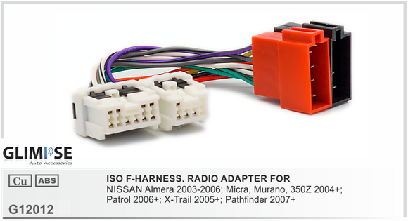 ISO F-HARNESS. RADIO ADAPTER FOR NISSAN Almera 2003-2006 Micra Murano 350 Z 2004 on Patrol 2006 on X-Trail 2005 on Pathfinder 2007 on