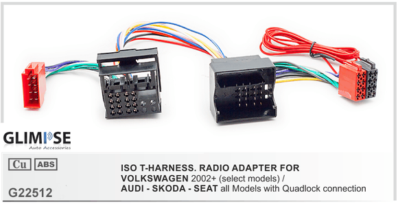 VOLKSWAGEN 2002+ (select models) / AUDI - SKODA - SEAT all Models with Quadlock connection ISO T-Harness