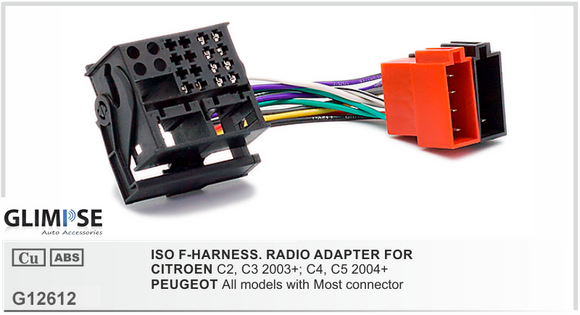 ISO F-HARNESS. RADIO ADAPTER FOR CITROEN C2 C3 2003 on C4 C5 2004 on / PEUGEOT All models with Most connector