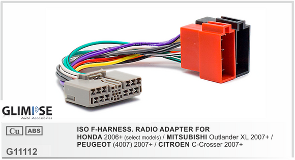 ISO F-HARNESS. RADIO ADAPTER FOR HONDA 2006 on / MITSUBISHI Outlander XL 2007 on / PEUGEOT 4007 2007 on / CITROEN C-Crosser 2007 on