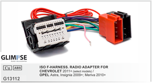 ISO F-HARNESS. RADIO ADAPTER FOR CHEVROLET 2011 on Cruze 2009 on / OPEL Astra Insignia 2009 on Meriva 2010 on