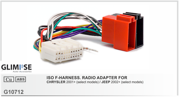 ISO F-HARNESS. RADIO ADAPTER FOR CHRYSLER 2001 on / JEEP 2002 on