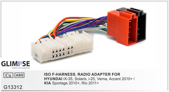 ISO F-HARNESS. RADIO ADAPTER FOR HYUNDAI iX-35 Solaris i-25 Verna Accent 2010 on / KIA Sportage 2010 on Rio 2011 on