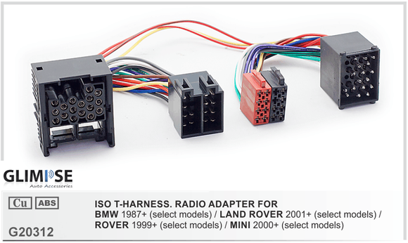 ISO T- Harness Radio Adapter for BMW 1987 - 2001 / Land Rover 2001 - 2004 / Rover 1999+ / Mini 2000+ ISO T-Harness