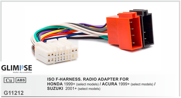 ISO F-HARNESS. RADIO ADAPTER FOR HONDA 1999 on / ACURA 1999 on / SUZUKI  2001 on