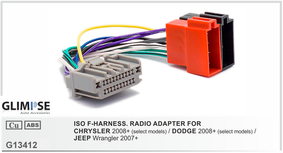 ISO F-HARNESS. RADIO ADAPTER FOR CHRYSLER 2008 on / DODGE 2008 on / JEEP Wrangler 2007 on