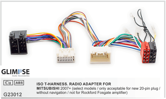 MITSUBISHI 2007+ (select models / only acceptable for new 20-pin plug / without navigation / not for Rockford Fosgate amplifier) ISO T-Harness