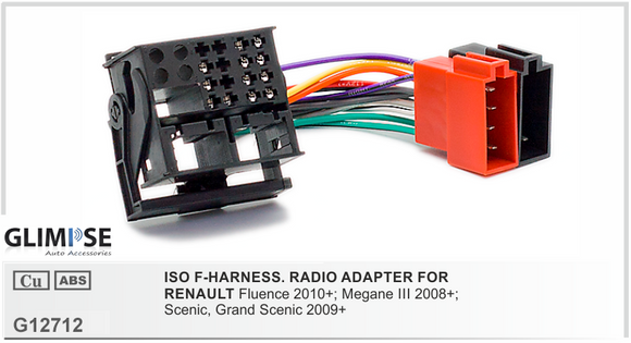 ISO F-HARNESS. RADIO ADAPTER FOR RENAULT Fluence 2010 on Megane III 2008 on Scenic Grand Scenic 2009 on